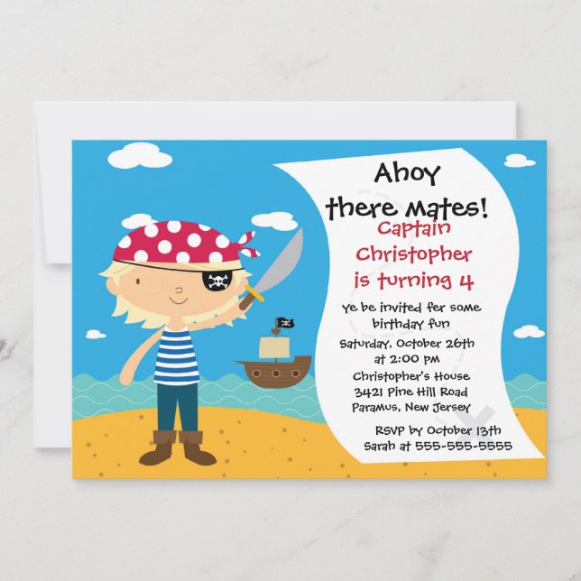 Pirate Ahoy Mates Birthday Party Invitation Boy (Front)