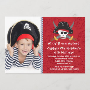 Pirate Ahoy Mates Boy Photo Birthday Party Invitation