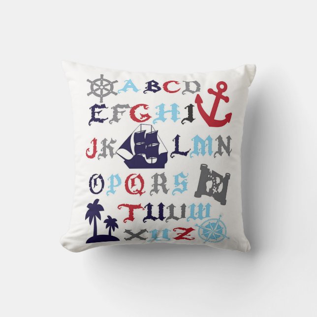 Pirate Alphabet Pillow Boys Room Decor (Front)