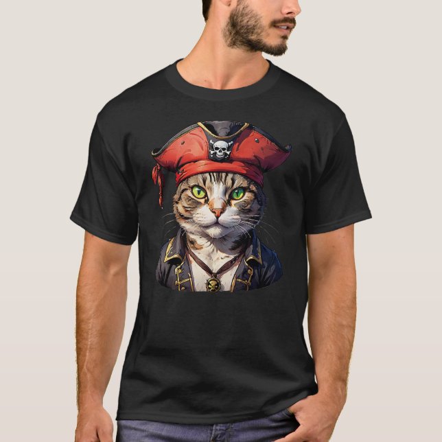Pirate and Cat The Feline Buccaneer T-Shirt (Front)