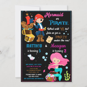 Pirate and Mermaid birthday invitation Two theme