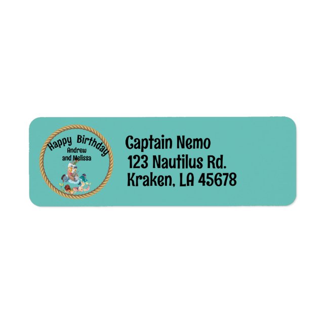 Pirate and Mermaid Birthday Return Address Label (Front)