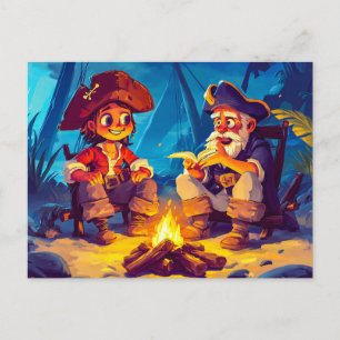 Pirate and Old Sailor Sharing Tales by Campfire Postcard