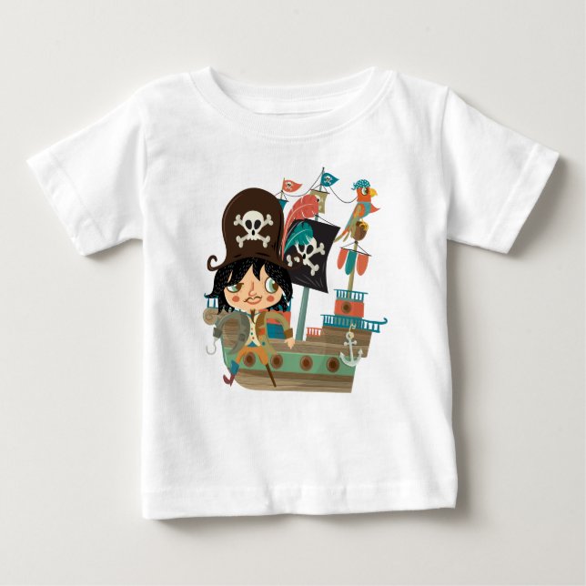 Pirate and Pirate Ship Baby T-Shirt (Front)