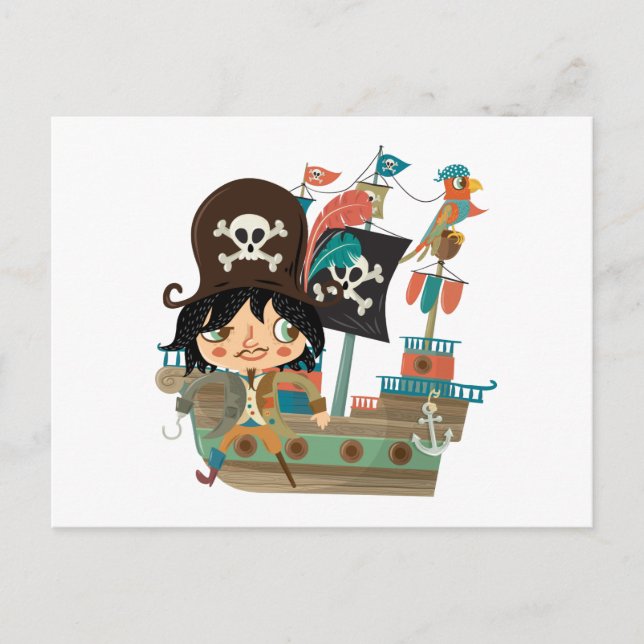Pirate and Pirate Ship Postcard (Front)