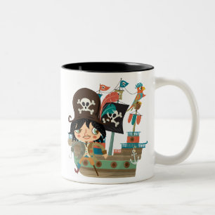 Pirate and Pirate Ship Two-Tone Coffee Mug