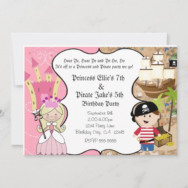 Pirate and Princess Birthay Party Invitation (Front)