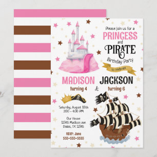 Pirate and Princess Siblings Joint Birthday  Invitation