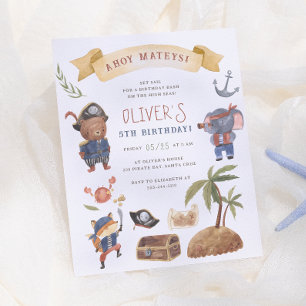 Pirate Animals Budget Birthday Party Invitation