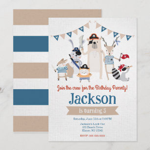 Pirate Animals Themed Birthday Party Invitation