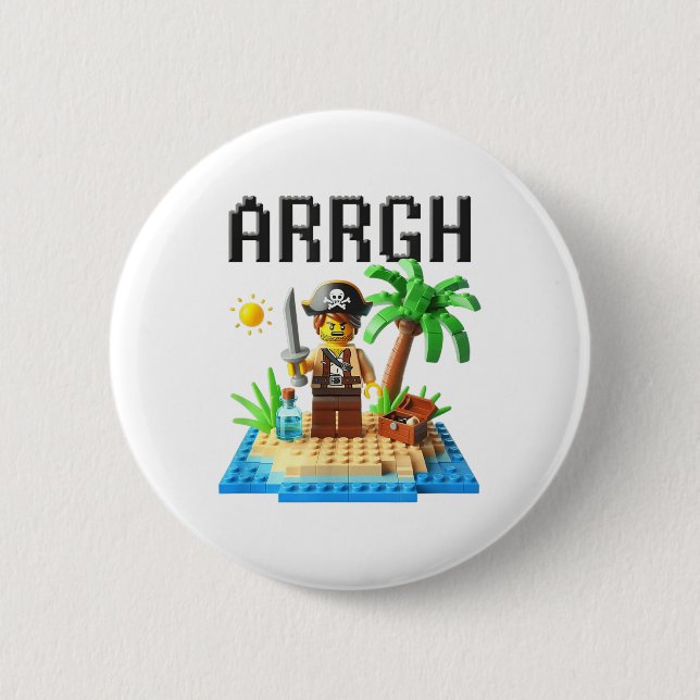 Pirate Argh Building Blocks Bricks Master Builder  6 Cm Round Badge (Front)