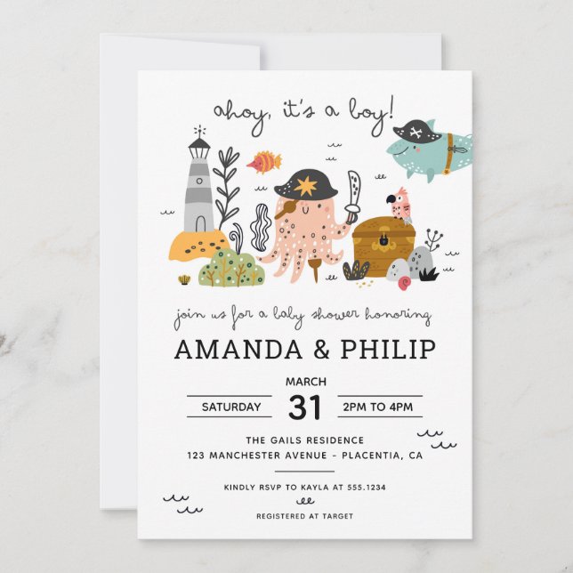 Pirate Baby Shower Ahoy It's a boy Invitation (Front)
