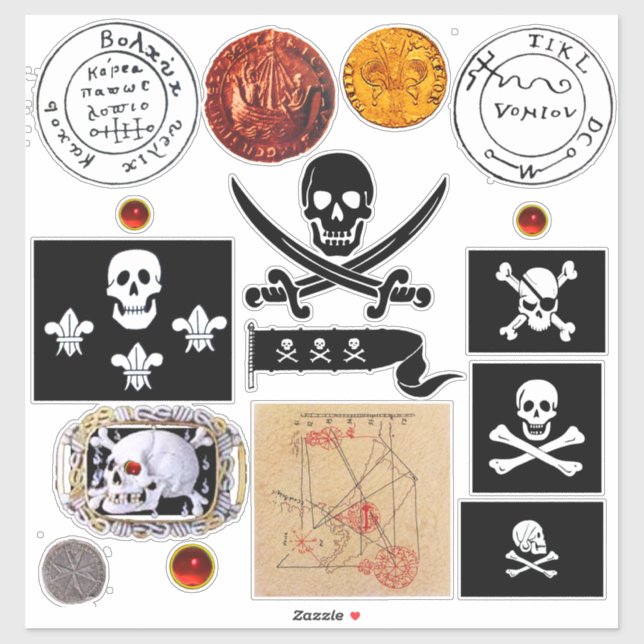 PIRATE BANNERS,PIRATES TREASURE MAPS SKULLS ,COINS (Sheet)