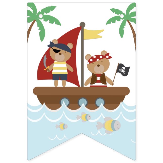 Pirate Bear Boys Pirate Birthday Party Bunting (First Flag)