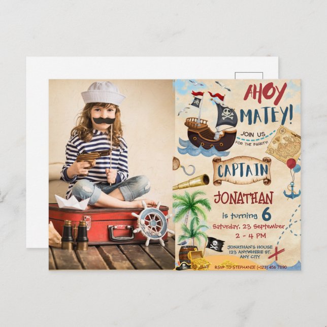 Pirate Birthday Ahoy Pirate Boy Party Postcard (Front/Back)