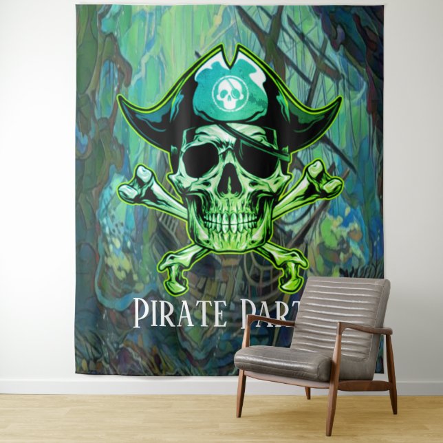 Pirate Birthday Bash Backdrop Tapestry (In Situ)