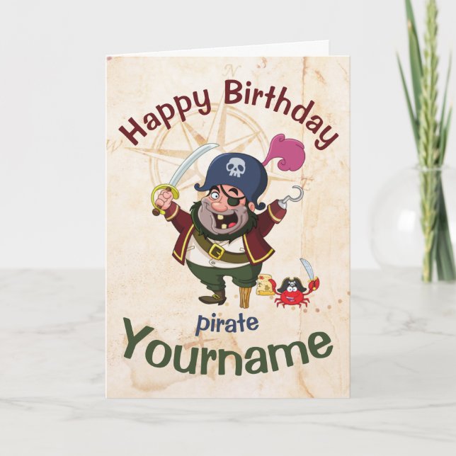 Pirate Birthday Bright Cheerful Cartoon Card (Front)