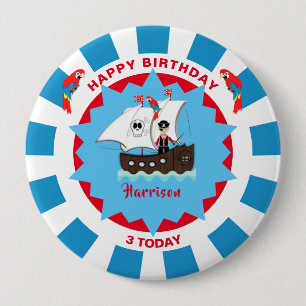 Pirate Birthday Cute Ship Kids Personalised  10 Cm Round Badge