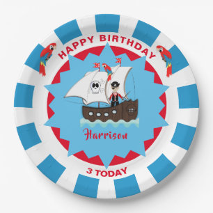 Pirate Birthday Cute Ship Kids Personalised Paper Plate