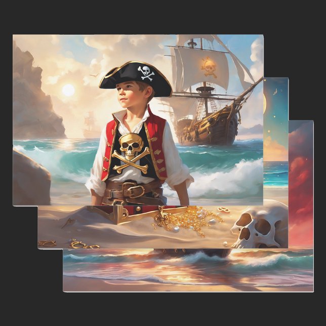 Pirate Birthday Giftwrap 3 Different Wrapping Paper Sheet (Creator Uploaded)