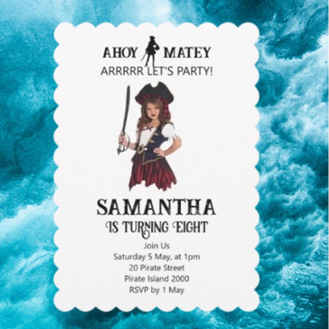 Pirate Birthday Girl Invitation (You're Invited to a Pirate-Themed Birthday Party!)