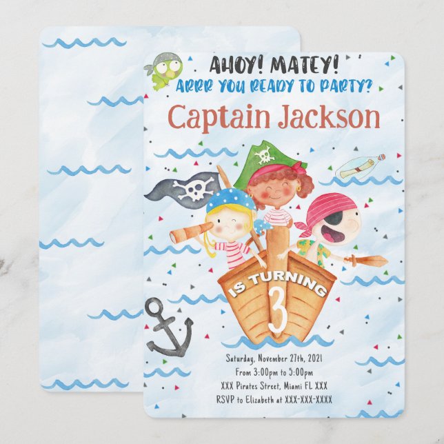 Pirate Birthday Invitation (Front/Back)