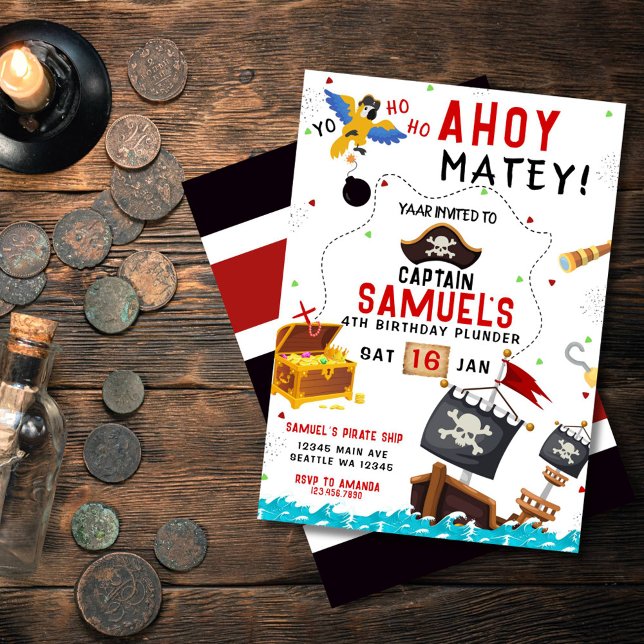 Pirate Birthday Invitation Ahoy Pirate Party  (pirate birthday invitation for kids)