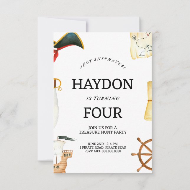 Pirate Birthday Invitation For Kids (Front)