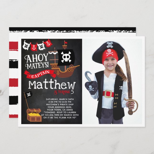 Pirate Birthday Invitation with Photo (Front/Back)
