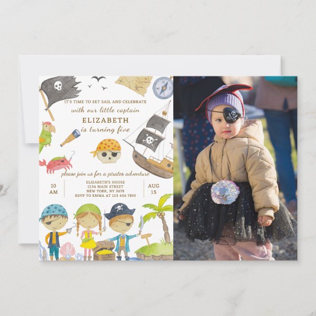 Pirate Birthday Invitation With Photo (Front)