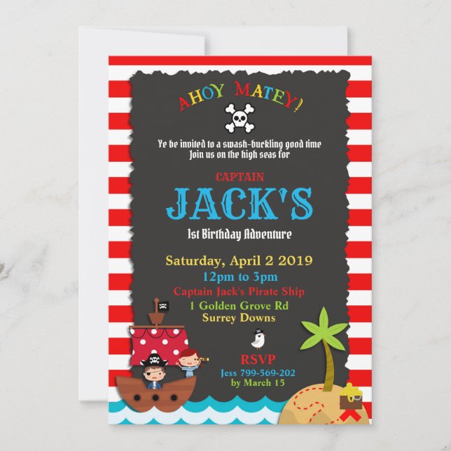 Pirate Birthday Invitations Pirate Party Boy (Front)