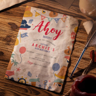Pirate birthday party Ahoy matey Boy  Invitation
