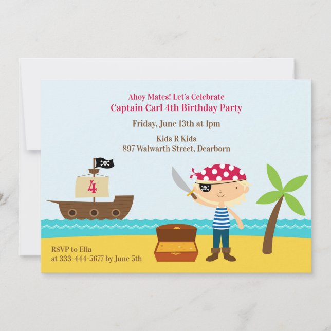 Pirate Birthday Party Flat Invitation (Front)