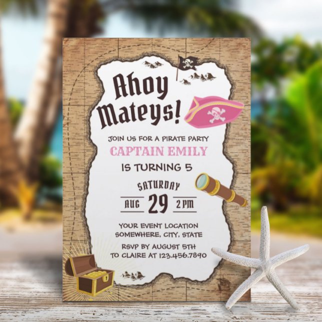 Pirate Birthday Party Girl Adventure Map Invitation (Creator Uploaded)