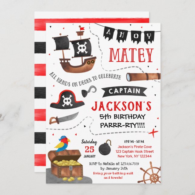  Pirate birthday party invitation (Front/Back)
