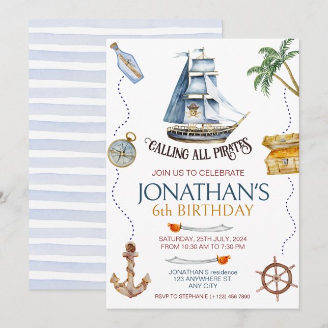Pirate Birthday Party  Invitation (Front/Back)