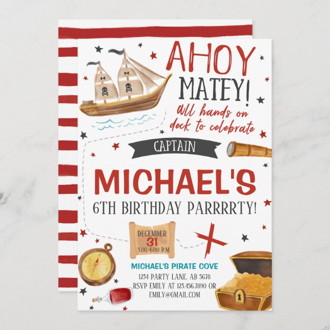 Pirate Birthday Party Invitation (Front/Back)
