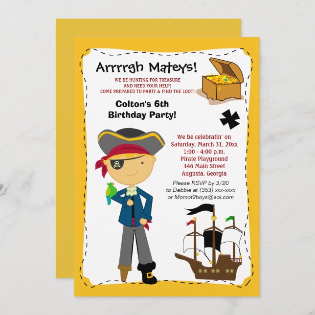 Pirate Birthday Party Invitation (Front/Back)