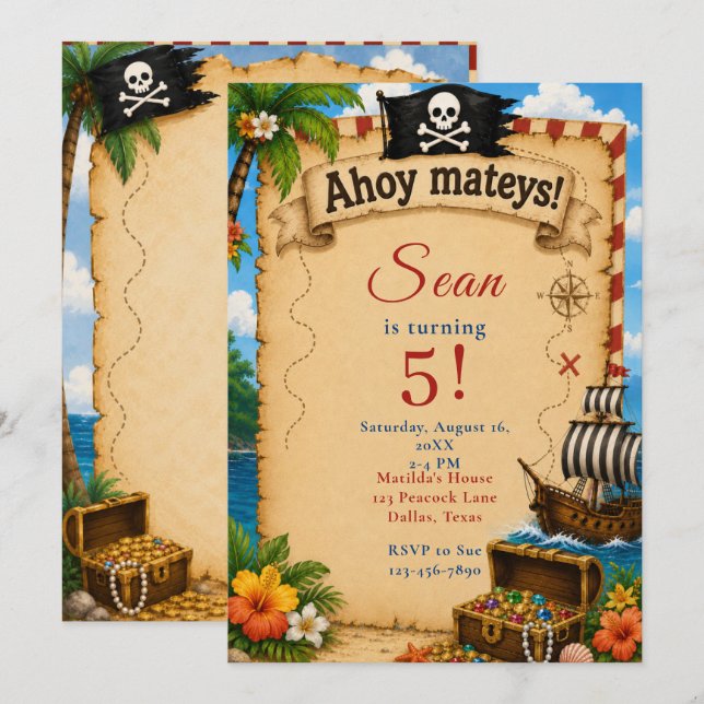 Pirate Birthday Party Invitation (Front/Back)