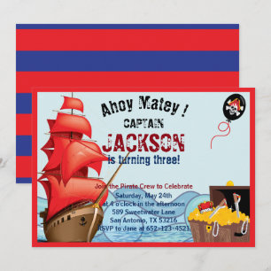 Pirate Birthday Party Invitation Boat stripes