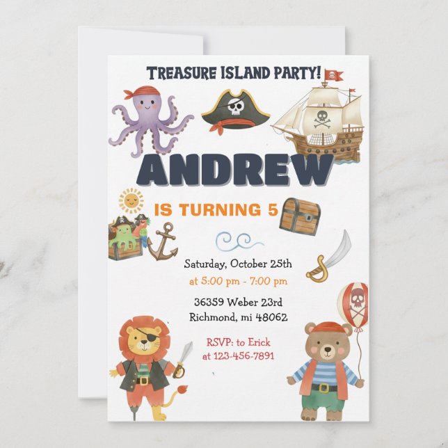 Pirate Birthday Party Invitation Card (Front)