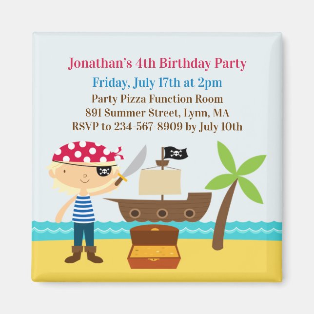 Pirate Birthday Party Invitation Magnet (Front)
