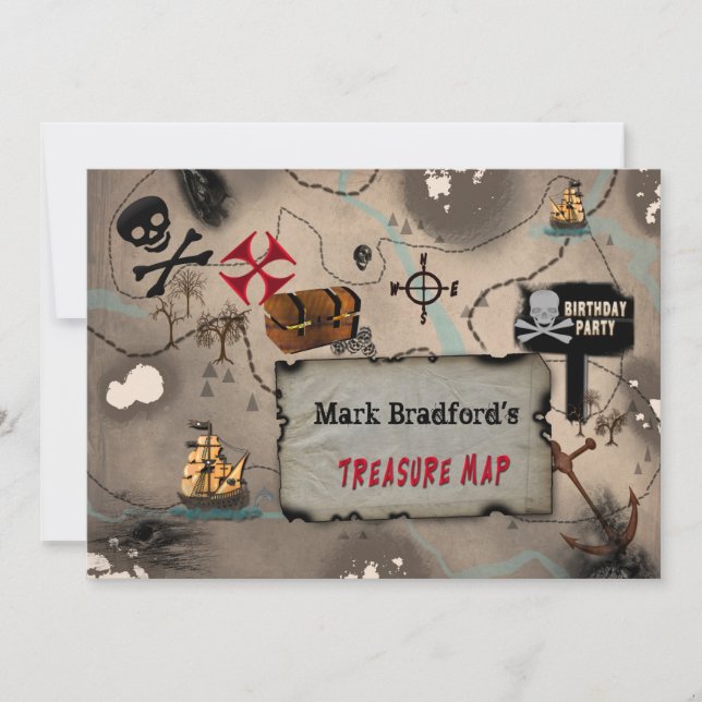 PIRATE BIRTHDAY PARTY INVITATION - TREASURE MAP (Front)