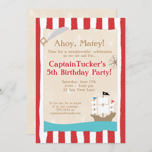 Pirate Birthday Party Invitations (Front/Back)