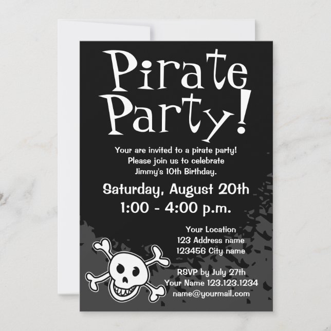 Pirate Birthday party invitations for kids (Front)