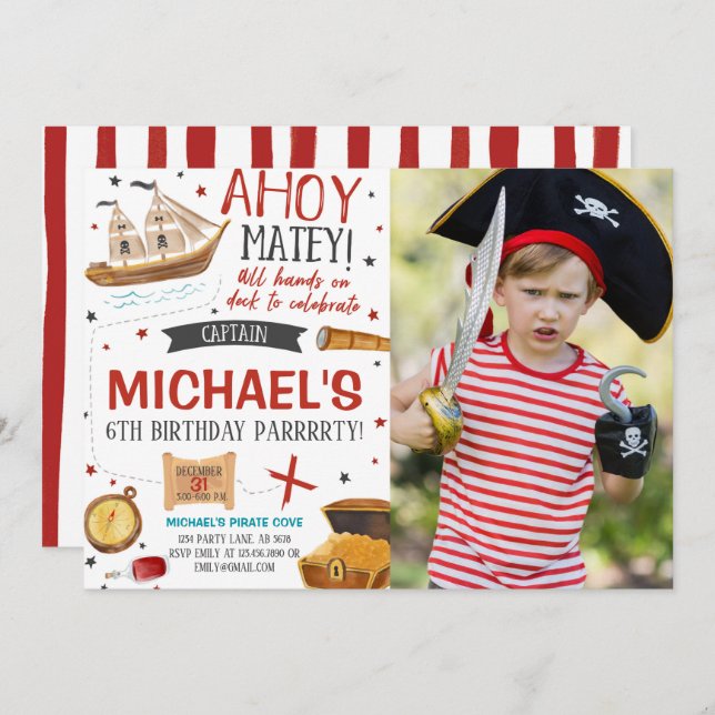 Pirate Birthday Party Photo Invitation (Front/Back)