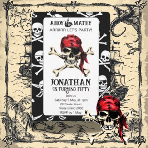 pirate birthday party watercolor invitation