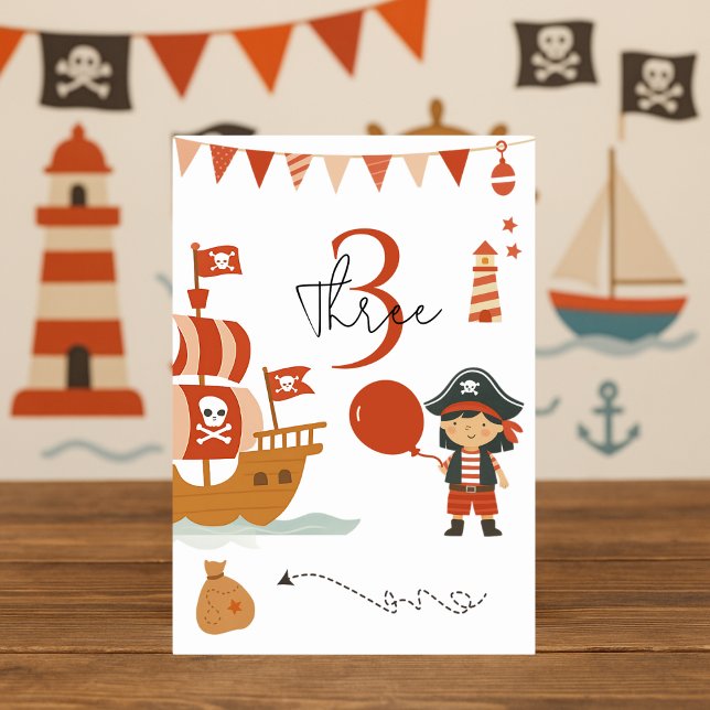 Pirate Birthday | Red Ship & Captain Table Number (Creator Uploaded)