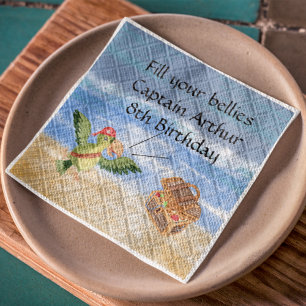 Pirate birthday themed party treasure parrot napkin