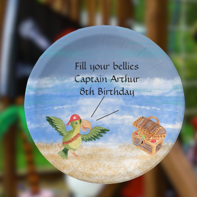 Pirate birthday themed party treasure parrot paper plate (Pirate themed party paper plate)